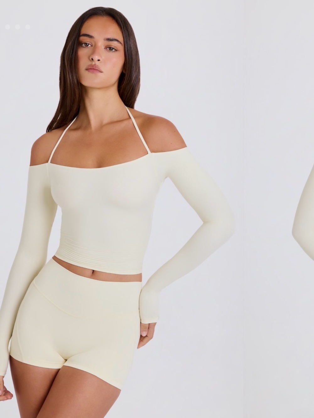 NWT - L - Bo+Tee Off-Shoulder Seamless Crop Top in Cream